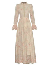 Lunivop Solid Lace Printing Design Women's Dresses Stand Collar High Waist Long Sleeve Elegant Dress Female Autumn 2025 New