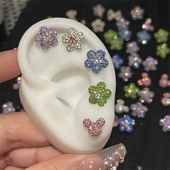 Lunivop 1PCS Cute Colorful Rhinestone Flower Love Heart Butterfly Stainless Steel Ear Bone Nail Earrings for Women Cochlear Accessories