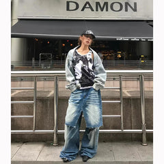 Lunivop Autumn Womens Jeans High Waist Baggy Casual Vintage Y2K 2000s Design Sense Straight Pants Street American Wide Leg Denim Trouse