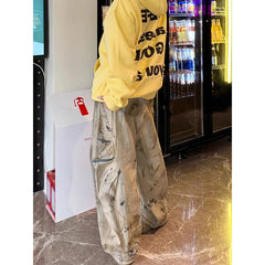 Lunivop Women's Casual Style Vintage Aesthetic Jeans Mop Loose Washed Pants Winter Y2K Wide Leg Punk Baggy Harajuku Denim Trouser