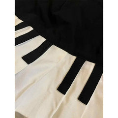 Lunivop Preppy Style Pleated Skirts Women Black White Spliced Mini Skirt Harajuku Korean Fashion High Waist A- Line Short Skirt