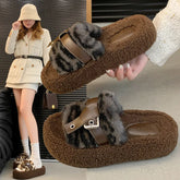 Lunivop Women Leopard Fur Cotton Slippers Platform Flats Casual Home Shoes 2025 New Fashion Buckle Cozy Slippers Winter Zapatos De Mujer