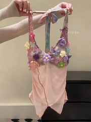 Lunivop Irregular Heavy Halter Lace Up Sling Vest Dopamine Mesh Slim Korea Chic Ins Tanks All-match Trendy Hot Sell Moda New Tees