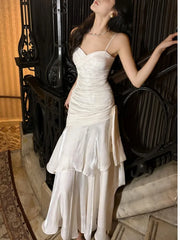 Lunivop Elegant Ruffles Spaghetti Women Long Dresses Fashion Strap Sleeveless Princess Party Dress Summer Slim Waist Casual Vestidos New