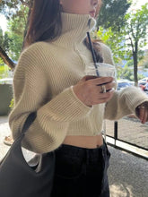 Lunivop Zip Up Crop Sweater Cardigan for Women High Collar Zipper Front Short Knitted Jacket Autumn Winter Teen-girl Y2k 90s Outfit