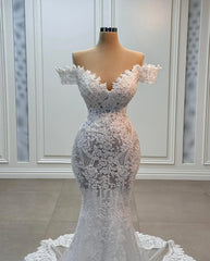 Lunivop Luxurious White Lace Wedding Dresses Mermaid Off Shoulder Beaded Wedding Gowns For Women Vestidos De Novia Customized Garden