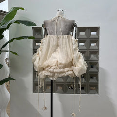 Lunivop Fashion Women Dress Full Sleeve Tassel Lace Folds Puff Drawstring Neck Shoulder Baring Female Party Dress New Tide