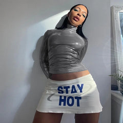 Lunivop Fashion Pu Long Sleeve Slim T-Shirt Sexy Casual Streetwear Party Club Vacation Daily Outfit Y2K Summer Women Clothes