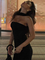 Lunivop Black Backless Bandage Maxi Dress For Women Sleeveless Fashion Sexy Summer 2025 New Solid Elegant Dress Ladies Long Dress