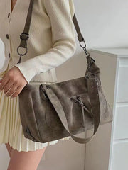 Lunivop Vintage Grey Large Capacity Tote Bag Women Retro High Street Casual Crossbody Bag Ladies Versatile Shoulder Bags Handbag