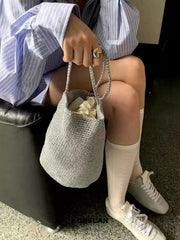Lunivop New Korean Style Silver Wire Woven Bucket Bag with Large Capacity Versatile Commuting Shoulder Bags
