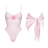 Lunivop 2Pcs Pink Dot Swimsuit Sexy Women Bikini Push Up Swimwear 2025 Bandeau Biquini Female Flower Bathing Suit Bodysuit Beach Outfit