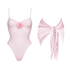 Lunivop 2Pcs Pink Dot Swimsuit Sexy Women Bikini Push Up Swimwear 2025 Bandeau Biquini Female Flower Bathing Suit Bodysuit Beach Outfit