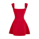 Lunivop Summer Ballet Style Red Slash Collar Short Sleeve Backless Dress Women U Back Low Waist A-lined Swing Mini Dresses Party Robe