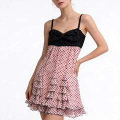 Lunivop New Sweet French Constrast Color All Match Sling Short Dress Harajuku Polka Dot Print A-line Clothes Y2k Spice Girl Punk Dress