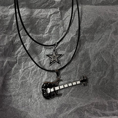 Lunivop Star Pendant Vintage Necklace Punk Star Choker Rock Roll Guitar Layered Necklace for Women Men Eboy Egirl Bar Party Jewelry