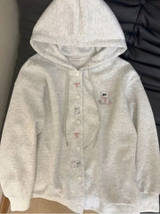 Lunivop Cartoon Embroidery Cute Hoodies Women Vintage Oversize Loose Long Sleeve Sweatshirts Preppy Style Kawaii Japan Lady Outwear Tops