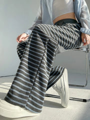 Lunivop Y2K Black Stripe Wide Leg Pants New Autumn High Waist Drawstring Knit Loose Casual Walking Trouser Floor Length Pants Streetwear
