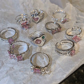 Lunivop Fashion Heart Arrow Pink Crystal Rings Y2K Emo Girls Punk Gothic Open Geometric Finger Ring Women Wedding Party Trendy Jewelry