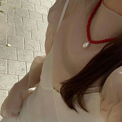 Lunivop Glass Bead Neckchain Vibrant Color Pearl Drop Pendant Necklace Stylish Choker Ornament Anniversary Birthday Gift D0LC