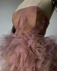 Lunivop Ruffled Marchesa Pink and Purple Ombre Strapless Ankle-length Custom Made Mixed Color Lush Tulle Evening Party Dress