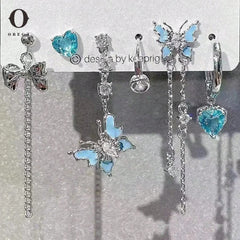 Lunivop Goth Black Crystal Star Earring Set for Women Girl Vintage Aesthetic Heart Pentagram Stud Earring Trendy Y2K Jewelry Accessories