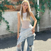 Lunivop Hooded Sheer Sleeveless Mesh Lace Ruffles Asymmetrical Short Women'S Dresses Fashion Y2K Streetwear Sexy Korean Clotehs