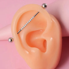 Lunivop Elegant 1.6mm Stainless Steel Industrial Bar Piercing Earrings with 10 Sparkling Rhinestones - Double Ball Design, 38mm Long