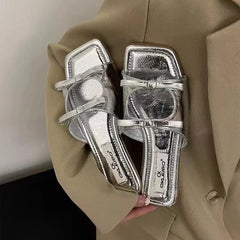 Lunivop Summer Woman Flat Slippers Square Toe Double Bowknot Sandals Casual Shoes Ladies Soft Sole Beach Slippers Women Shoes