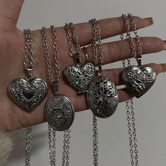 Lunivop Romantic Heart Locket Pendant Openable Female Silver Color Stainless Steel Photo Frame Charm Necklace for Women Men Jewelry Gift