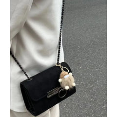 Lunivop Retro Black Shoulder Bags Women Vintage Velvet Chain Square Bag Handbag Ladies Versatile High Street Messenger Bag New
