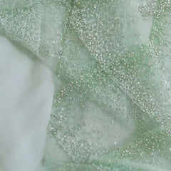 Lunivop 2025 New Chinese Style Beaded Diamond Pattern Elegant Women Dress Light Green Sheer Mesh Long Dresses Female