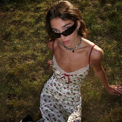 Lunivop Satin Strawbary Print Slit Lace Zipper Back Women'S Dresses Summer Autumn Party Prom Lady Casual Streetwear Clothing