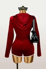 Lunivop Women Tracksuit Velvet 2 Piece Set Letter Embroidery Long Sleeve Zipper Hooded Jackets Crop Top + Shorts Casual Sporty Suits