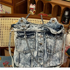 Lunivop Hot Girls Denim Shoulder Bags Women Harajuku Aesthetic Chain Pocket Y2k Handbag Female Vintage Underarm Crossbody Bag