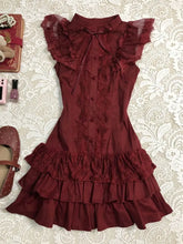 Lunivop Vintage Classic Lolita Burgundy Lace Stand Collar Flutter Sleeve Short Dress Elegant Waist Fit Harajuku Summer Streetwear Outfit