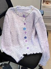 Lunivop Women Korean Sweet Cardigan Fashion Pearls O Neck Long Sleeve Knitted Sweaters Chic Design Buttons Female Fall Tops Coats