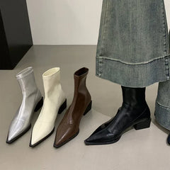 Lunivop Pointed Toe Women Slim Ankle Boots Fashion Square Low Heel Ladies Elegant Back Zippers Short Booties Women's Footwear
