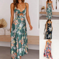 Lunivop Womens Summer Dress Tucked Waist Chest Bow Floral Print Sleeveless Adjustable Strap Side Split Dress High Waisted Sexy Dresses