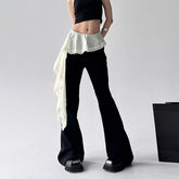 Lunivop Lace Patchwork Lace Up Pants for Women New Slim Fit Fake Two Piece Flare Pants Y2k High Waist Black Straight Trousers