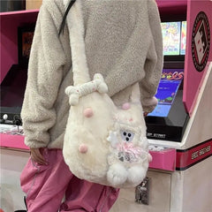 Lunivop Sweet Cute White Y2k Messenger Bag Women Harajuku Aesthetic Bear Plush Shoulder Bags Ladies Hot Girls Crossbody Handbag