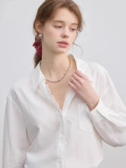 Lunivop Lace Patchwork White Shirt Women Elegant Long Sleeve Vintage Blouse American Casual Autumn Female Sweet Pocket Retro Tops