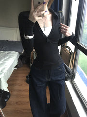 Lunivop American Retro Fake Two Pieces Tops Long Sleeve Skinny Y2k Japanese T-shirt Women Autumn 2000s Grunge Tops Tee E-girls