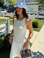 Lunivop Sexy Backless A-line Women Dress White Sleeveless Round Neck Mini Dress Female Summer Loose Casual Streetwear Vestidos