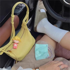 Lunivop Sweet Cute Yellow Tote Bag Women Pebbled Leather Large Capacity Shoulder Bag Ladies Fashion Vibrant Commuter Crossbody Bags