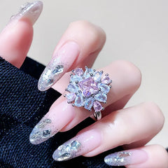 Lunivop Fashion Sakura Flower Ring Shiny Rhinestone Pink Crystal Ring Women Elegant Romantic Valentine's Day Wedding Party Jewelry Gifts