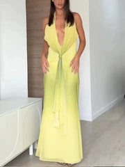 Lunivop Elegant Chic Knot Printed Dress Woman Summer Backless Long Dresses For Women New Sleeveless Evening Party Dresses