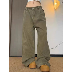 Lunivop Women Khaki Jeans Streetwear Fashion Y2K American Style High Waisted Wide Leg Jean Female Trouser Hip Hop Baggy Denim Pants