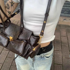 Lunivop High Street Coffee Shoulder Bags Purse Women Retro Hot Girls Casual Crossbody Bags Handbag Female Autumn Winter Y2k Bag