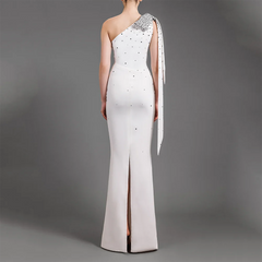 Lunivop Fashion One Shoulder Evening Dress with Black Polka Dot Decosation Straight Prom Gowns Elegant Dinner Party Dress